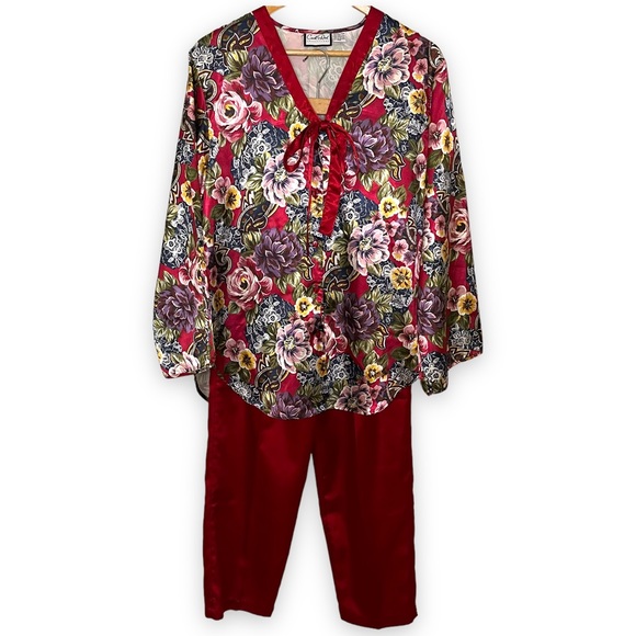 Vintage Floral Satin Matching Shirt & Pants Set - Picture 6 of 11